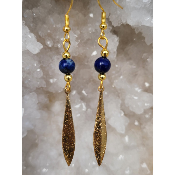 Boucles d'oreilles acier inoxydable doré, Sodalite