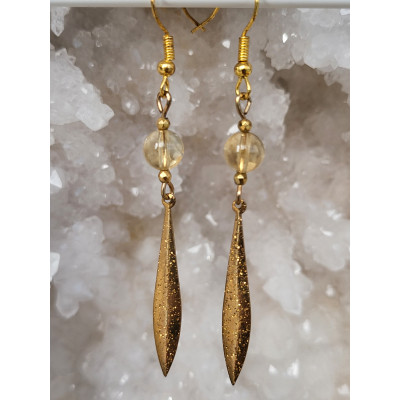 Boucles d'oreilles acier inoxydable doré, Citrine