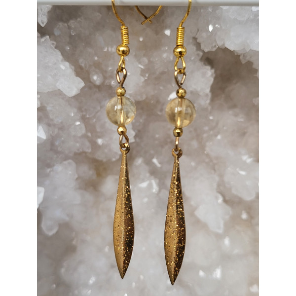 Boucles d'oreilles acier inoxydable doré, Citrine