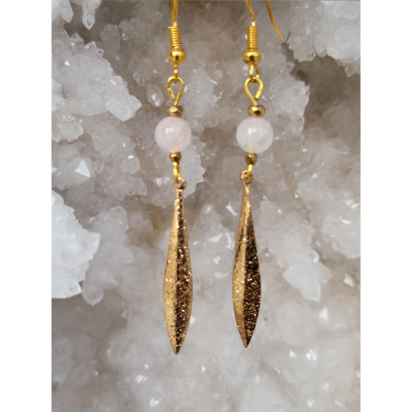 Boucles d'oreilles acier inoxydable doré, Quartz rose