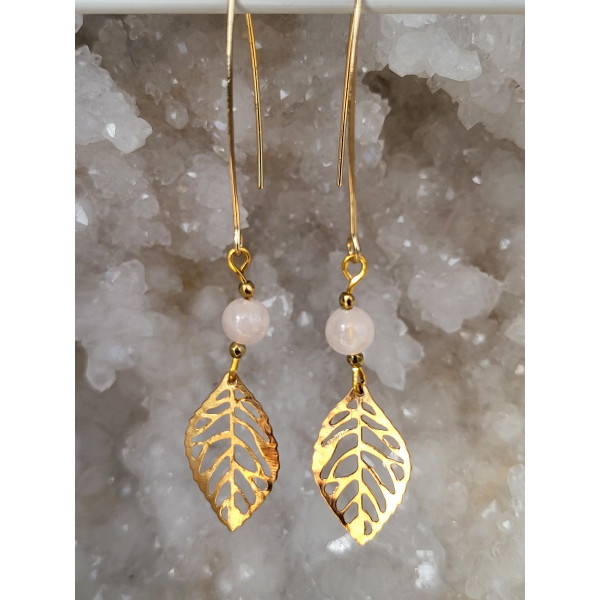 Boucles d'oreilles acier inoxydable doré, Quartz rose
