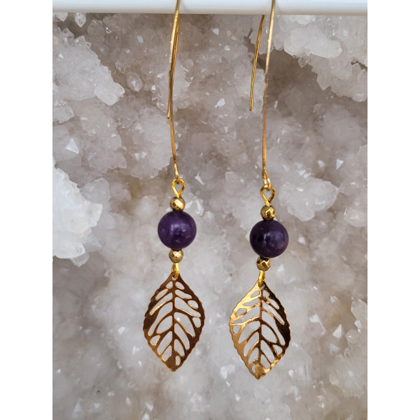 Boucles d'oreilles acier inoxydable doré, feuilles