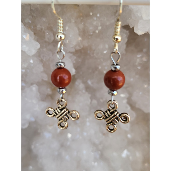 Boucles d'oreilles en acier inoxydable, noeuds Celtique et Jaspe rouge