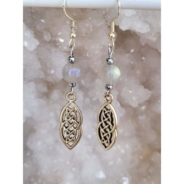 Boucles d'oreilles en acier inoxydable, Noeuds Celtique et Labradorite