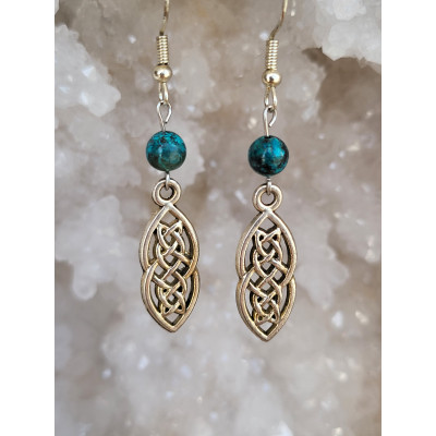 Boucles d'oreilles en acier inoxydable, Noeuds Celtique et Chrysocolle