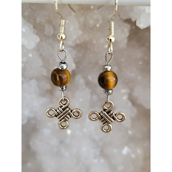 Boucles d'oreilles en acier inoxydable, Noeuds Celtique et Oeil de tigre