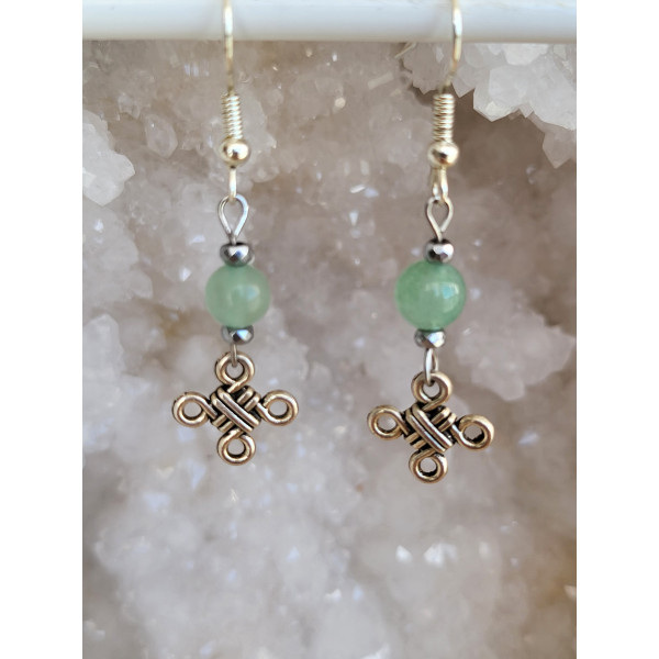 Boucles d'oreilles en acier inoxydable, Noeuds Celtique et Aventurine