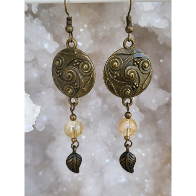 Boucles d'oreilles en métal bronze antique Celtique avec Citrine