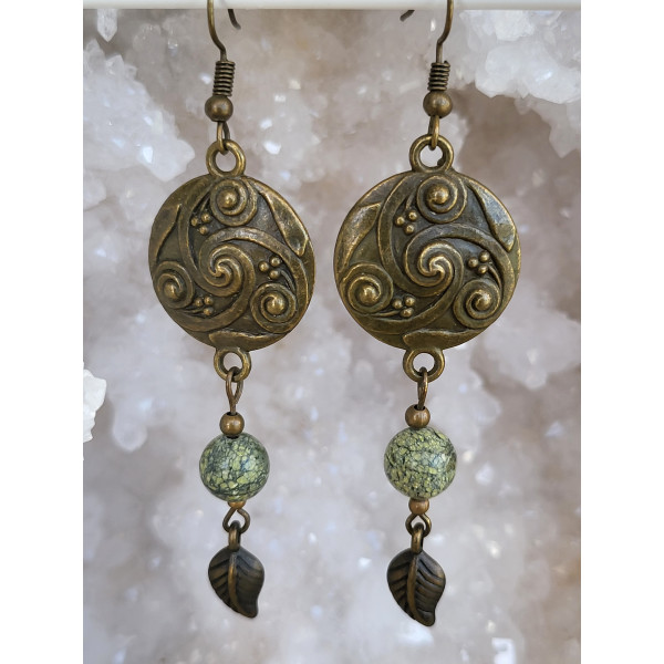 Boucles d'oreilles en métal bronze antique Celtique avec Serpentine