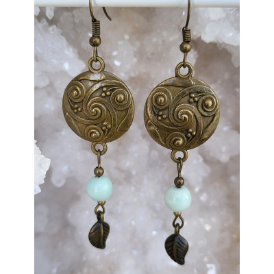 Boucles d'oreilles en métal bronze antique Celtique avec Amazonite