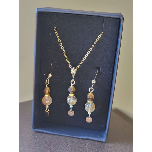 Parure Oeil de tigre et Quartz rutile