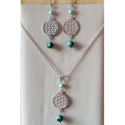 Parure Fleur de vie Turquoise Africaine