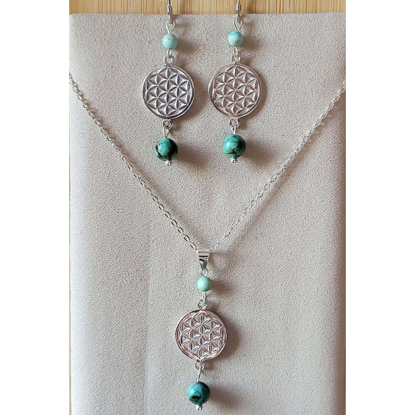 Parure Fleur de vie Turquoise Africaine