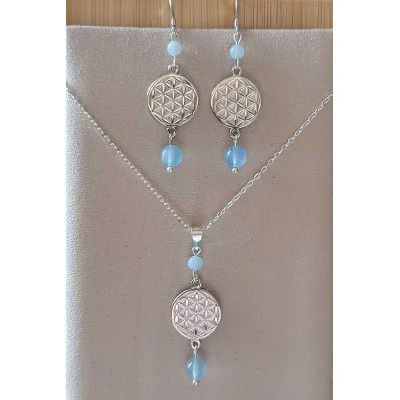 Parure Fleur de vie Aigue-Marine