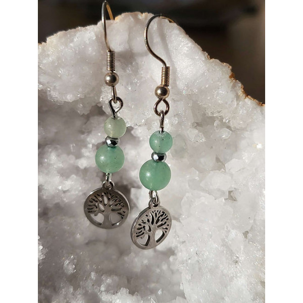 Boucles d'oreilles "Arbre de vie" en acier inoxydable