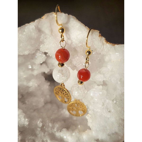 Boucles d'oreilles "Arbre de vie" en acier inoxydable doré  "