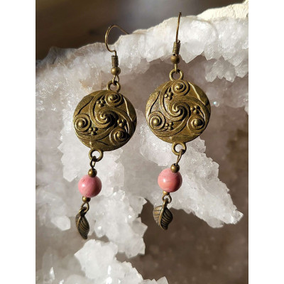 Boucles d'oreilles en bronze "celtique" et rhodonite