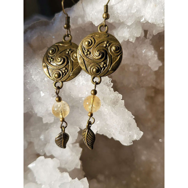 Boucles d'oreilles en bronze "celtique" et citrine